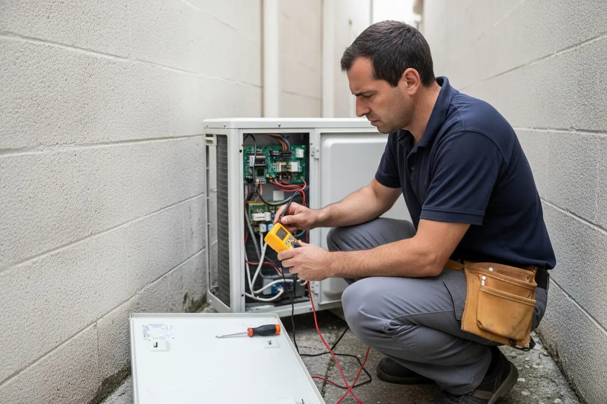 Frigoriste diagnostiquant une panne de climatisation en urgence à Carpentras