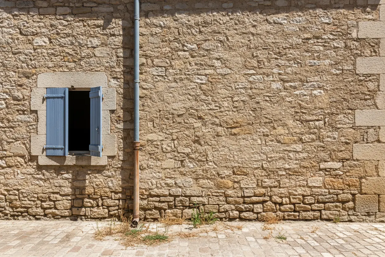 Mur en pierre d'une maison de Caromb avant installation du climatiseur